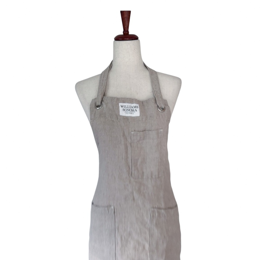 Williams Sonoma NWT 100% Linen Apron Natural Boho Minimalist Sand Tone - Picture 2 of 10